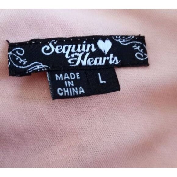 SEQUIN HEARTS PEACH & CREAM LACE ONE SHOULDER DRESS SZ.L EUC. - Picture 6 of 8